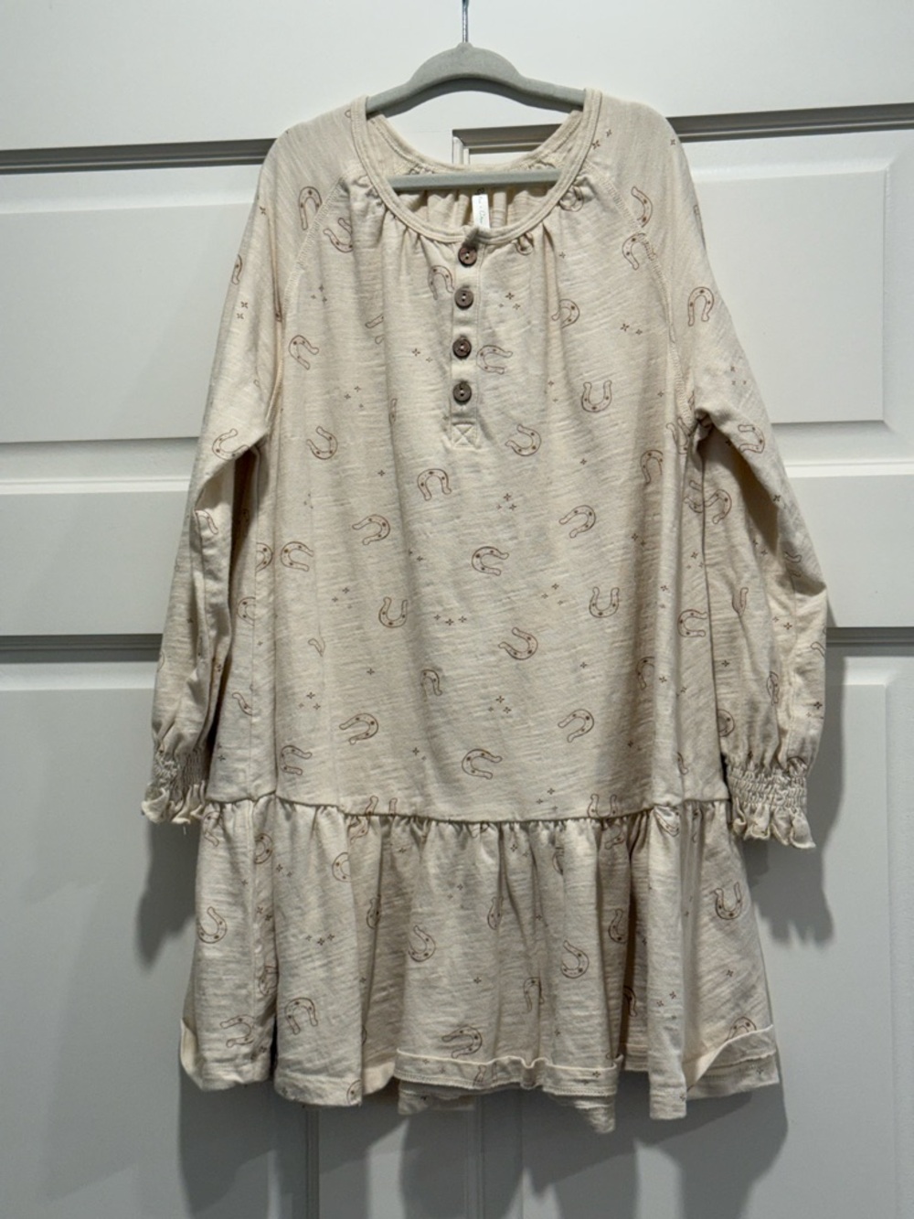 Rylee + Cru Cream Long-Sleeve Button Henley Dress with Ruffle Hem